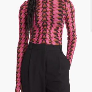 Pink and Black Patterned Sheer Turtleneck Top